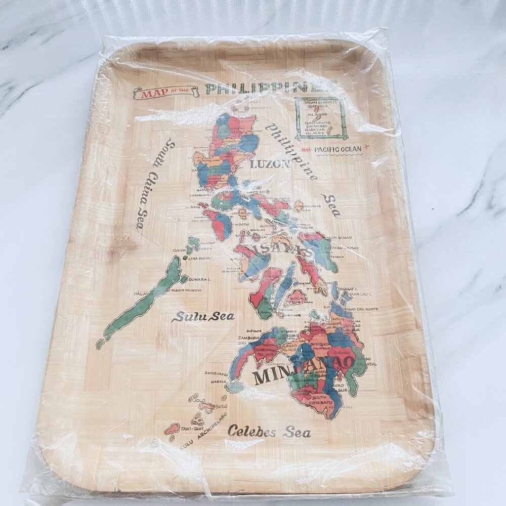 Vintage Map of Philippines Islands Bamboo Serving Tray MADE IN PHILIPPINES